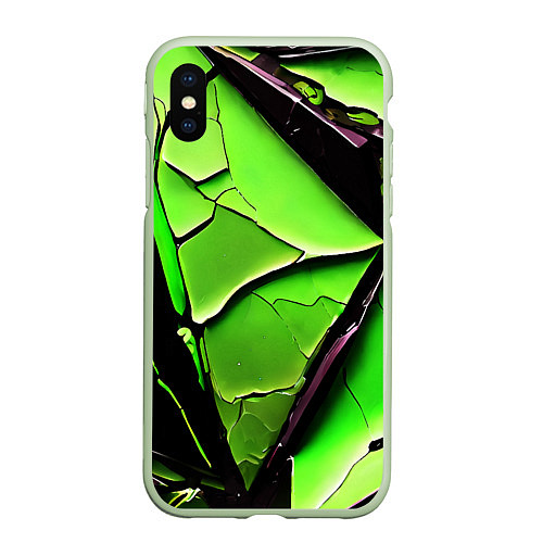 Чехол iPhone XS Max матовый Чёрные трещины на зелёном фоне / 3D-Салатовый – фото 1