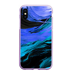 Чехол iPhone XS Max матовый Синие волны на чёрном фоне, цвет: 3D-сиреневый