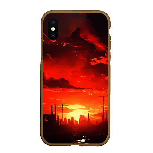 Чехол iPhone XS Max матовый Багровый закат огненный / 3D-Коричневый – фото 1