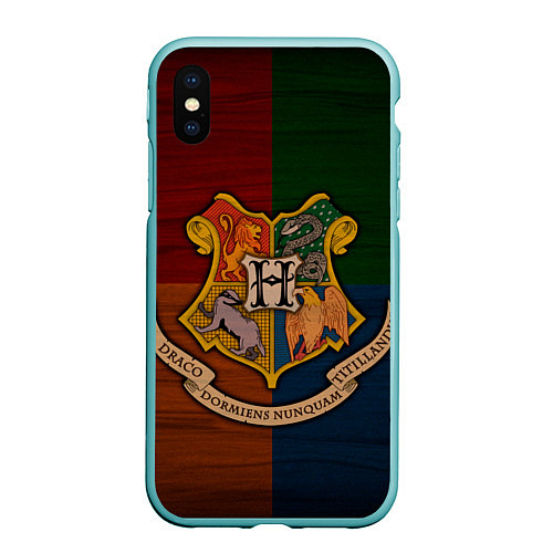 Чехол iPhone XS Max матовый Hogwarts emblem / 3D-Мятный – фото 1