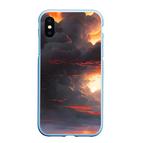 Чехол iPhone XS Max матовый Серые тучи в закате солнца / 3D-Голубой – фото 1