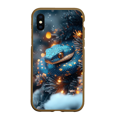 Чехол iPhone XS Max матовый Синяя змея с золотыми пятнами / 3D-Коричневый – фото 1