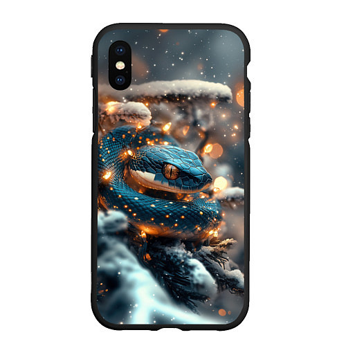 Чехол iPhone XS Max матовый Змейка новогодняя атмосфера / 3D-Черный – фото 1