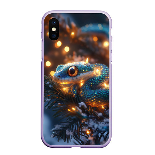 Чехол iPhone XS Max матовый Змея и золотые огоньки / 3D-Светло-сиреневый – фото 1