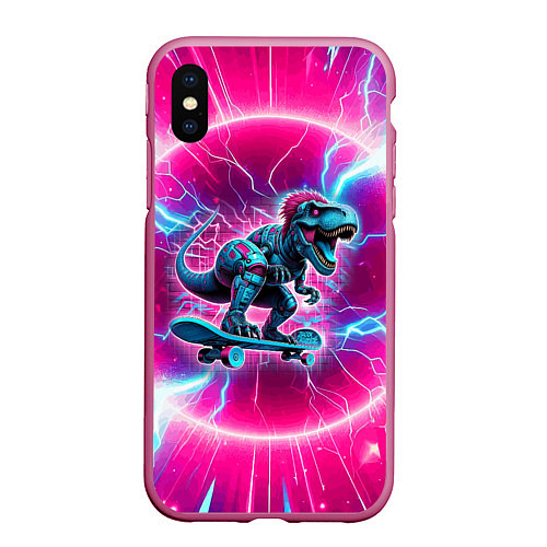 Чехол iPhone XS Max матовый Cyber tyrannosaurus is a cool skateboarder / 3D-Малиновый – фото 1