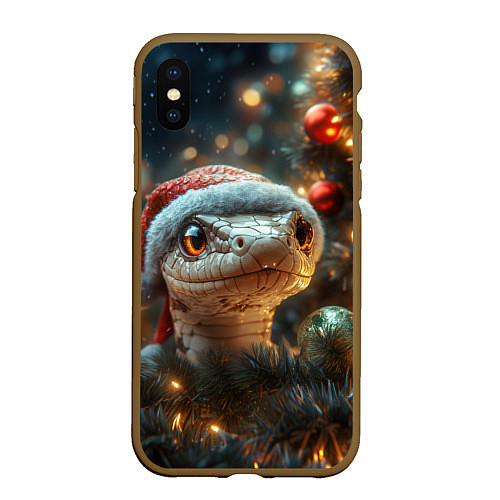 Чехол iPhone XS Max матовый Голова новогодней змеи / 3D-Коричневый – фото 1