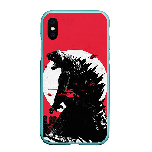 Чехол iPhone XS Max матовый Godzilla destroys the city / 3D-Мятный – фото 1