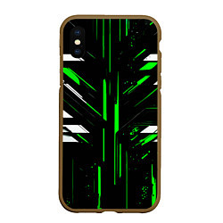 Чехол iPhone XS Max матовый Зелёно-белые полосы и точки на чёрном фоне, цвет: 3D-коричневый