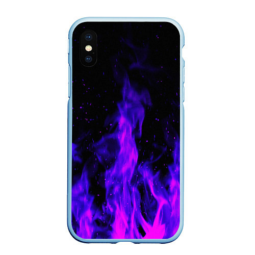 Чехол iPhone XS Max матовый Неоновый огонь на черном фоне / 3D-Голубой – фото 1