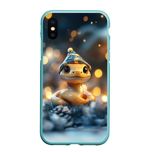 Чехол iPhone XS Max матовый Змейка в желтых огоньках / 3D-Мятный – фото 1