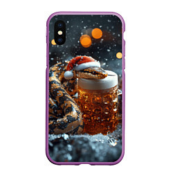 Чехол iPhone XS Max матовый Новогодняя змея и кружка пива, цвет: 3D-фиолетовый