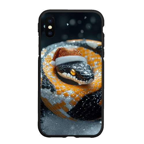 Чехол iPhone XS Max матовый Новогодняя большая змея / 3D-Черный – фото 1