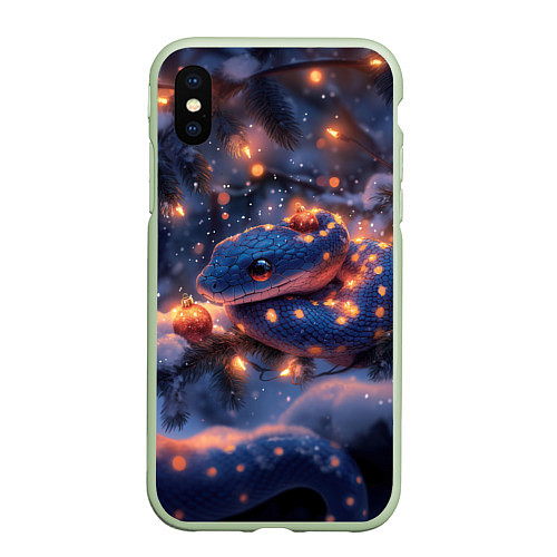 Чехол iPhone XS Max матовый Синяя змея в огоньках / 3D-Салатовый – фото 1