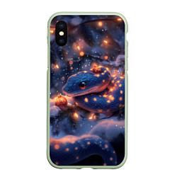 Чехол iPhone XS Max матовый Синяя змея в огоньках, цвет: 3D-салатовый