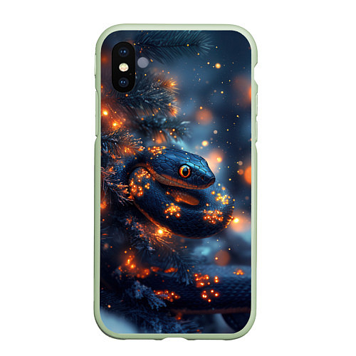 Чехол iPhone XS Max матовый Новогодняя змея внутри елки / 3D-Салатовый – фото 1