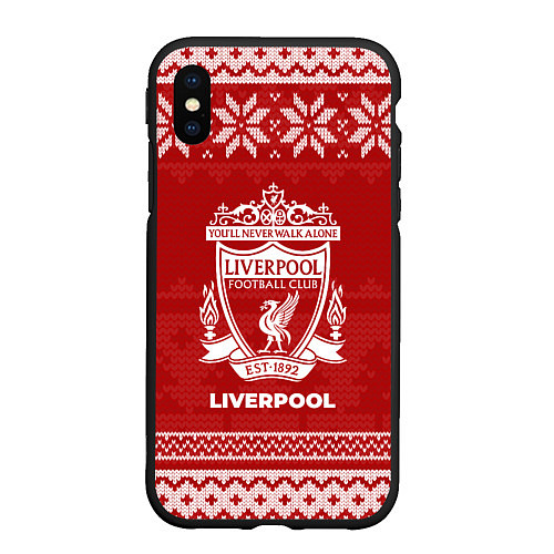 Чехол iPhone XS Max матовый Новогодний Liverpool / 3D-Черный – фото 1