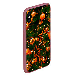 Чехол iPhone XS Max матовый Новогодние игрушки на ветках, цвет: 3D-малиновый — фото 2