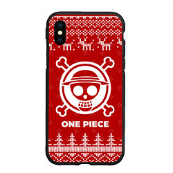 Чехол iPhone XS Max матовый Новогодний One Piece с оленями, цвет: 3D-черный