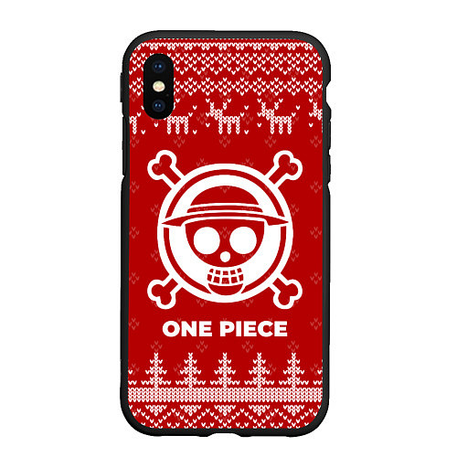 Чехол iPhone XS Max матовый Новогодний One Piece с оленями / 3D-Черный – фото 1