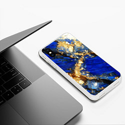 Чехол iPhone XS Max матовый Золотой минерал в синем камне, цвет: 3D-белый — фото 2