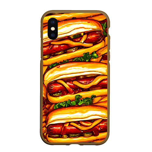 Чехол iPhone XS Max матовый Хот-доги / 3D-Коричневый – фото 1