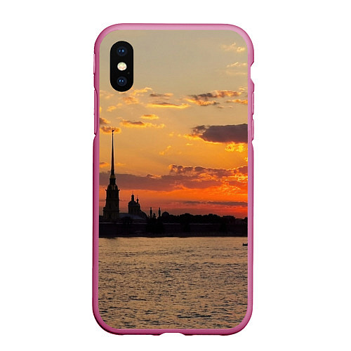 Чехол iPhone XS Max матовый Петропавловская крепость ранним утром / 3D-Малиновый – фото 1