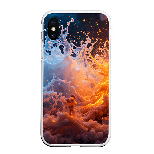 Чехол iPhone XS Max матовый Брызги воды и огня / 3D-Белый – фото 1