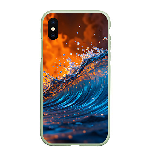 Чехол iPhone XS Max матовый Волна и огонь / 3D-Салатовый – фото 1