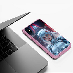 Чехол iPhone XS Max матовый Зимняя девушка в кибер костюме, цвет: 3D-розовый — фото 2