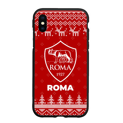 Чехол iPhone XS Max матовый Новогодний Roma с оленями / 3D-Черный – фото 1