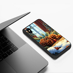 Чехол iPhone XS Max матовый Новогодние шишки, цвет: 3D-черный — фото 2