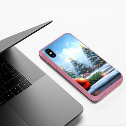 Чехол iPhone XS Max матовый Новогодние елки и шар, цвет: 3D-малиновый — фото 2