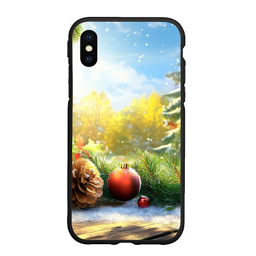 Чехол iPhone XS Max матовый Солнечный новый год / 3D-Черный – фото 1