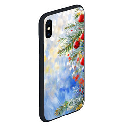 Чехол iPhone XS Max матовый Пейзаж новогодние игрушки и елка, цвет: 3D-черный — фото 2