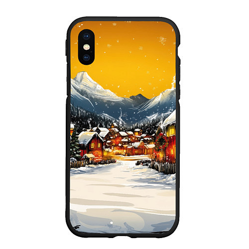 Чехол iPhone XS Max матовый Ламповый новый год - домики / 3D-Черный – фото 1