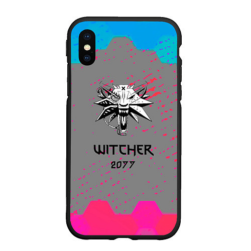 Чехол iPhone XS Max матовый Cyberpunk 2077 x ведьмак соты / 3D-Черный – фото 1