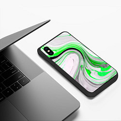 Чехол iPhone XS Max матовый Волнистые чёрно-зелёные линии на белом фоне, цвет: 3D-черный — фото 2