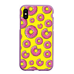 Чехол iPhone XS Max матовый Пончики Гомера, цвет: 3D-фиолетовый