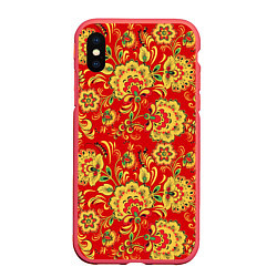 Чехол iPhone XS Max матовый Хохлома, цвет: 3D-красный