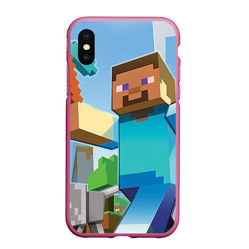 Чехол iPhone XS Max матовый Minecraft World / 3D-Малиновый – фото 1