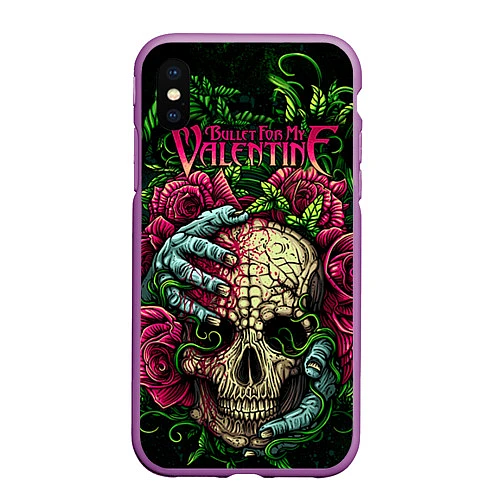 Чехол iPhone XS Max матовый BFMV: Roses Skull / 3D-Фиолетовый – фото 1