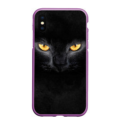 Чехол iPhone XS Max матовый Черная кошка, цвет: 3D-фиолетовый