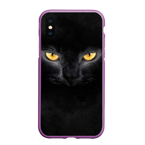Чехол iPhone XS Max матовый Черная кошка / 3D-Фиолетовый – фото 1