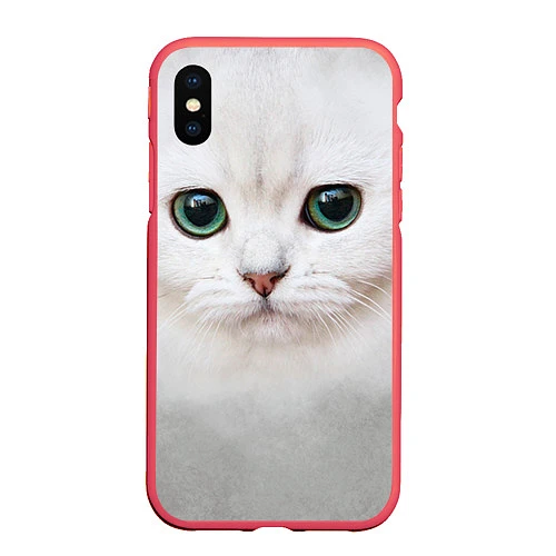 Чехол iPhone XS Max матовый Белый котик / 3D-Красный – фото 1