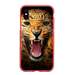 Чехол iPhone XS Max матовый Рык леопарда, цвет: 3D-красный