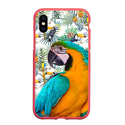 Чехол iPhone XS Max матовый Летний попугай / 3D-Красный – фото 1