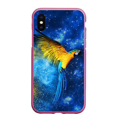 Чехол iPhone XS Max матовый Космический попугай / 3D-Малиновый – фото 1