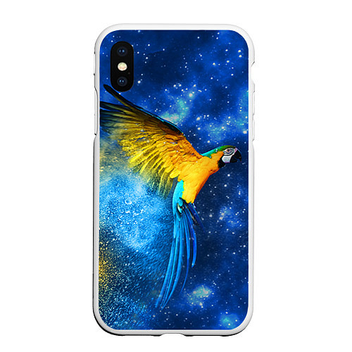 Чехол iPhone XS Max матовый Космический попугай / 3D-Белый – фото 1