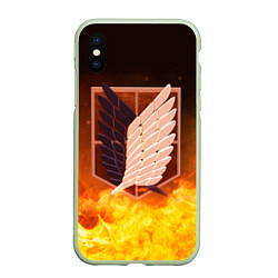 Чехол iPhone XS Max матовый Атака Титанов, цвет: 3D-салатовый