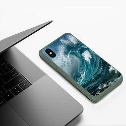 Чехол iPhone XS Max матовый Волна, цвет: 3D-темно-зеленый — фото 2